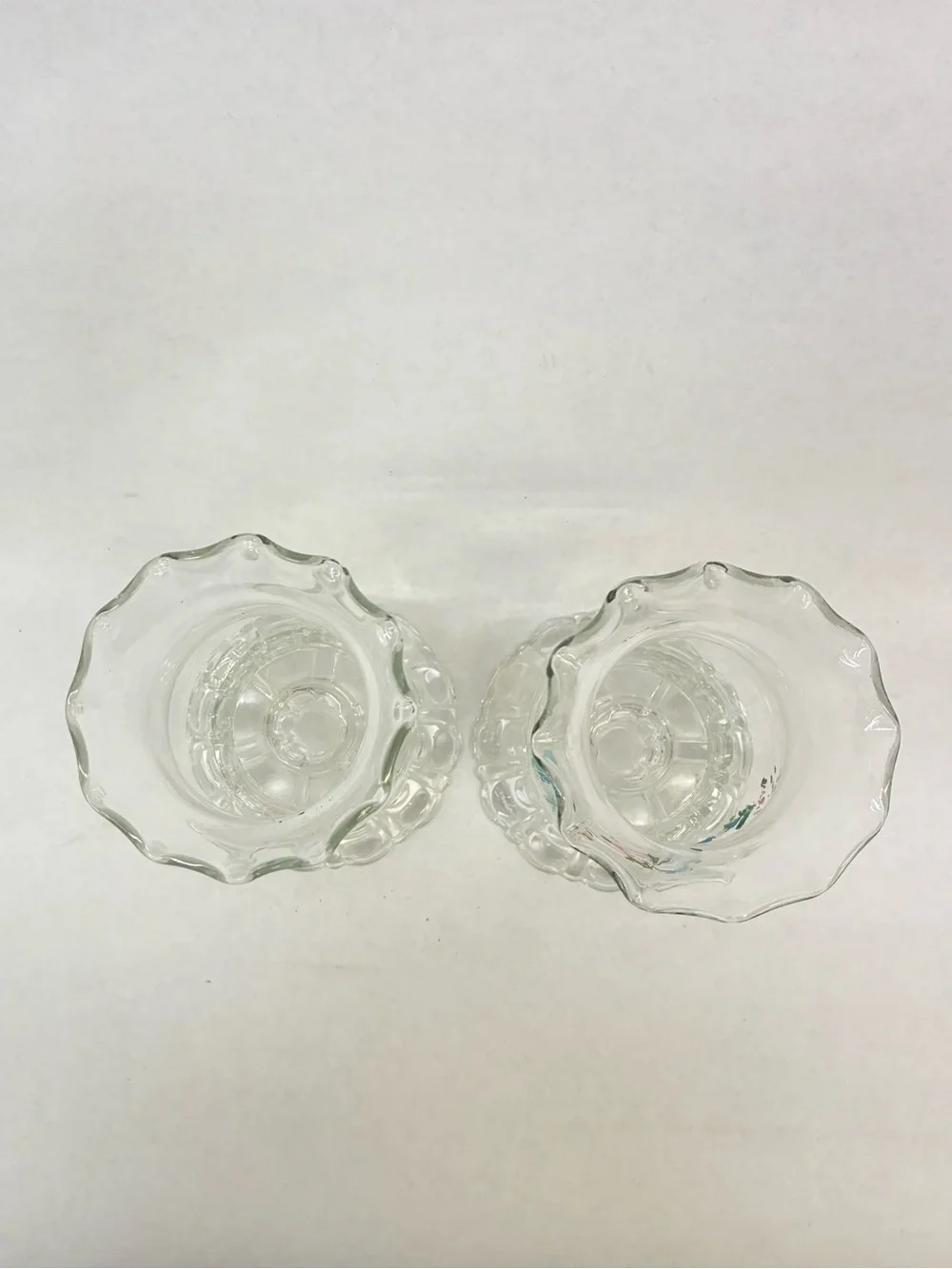 Vintage Indiana Glass Painted Hurricane Shades w/ Candle Holder Bases Lot of 2